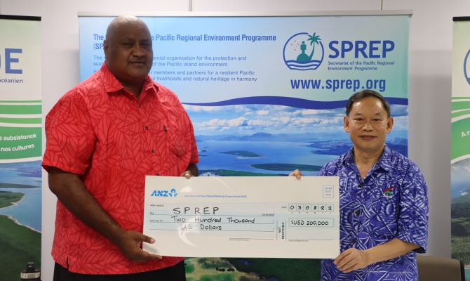 Director General Sefanaia Nawadra with Chinese Ambassador to Samoa Chao Xiaoliang